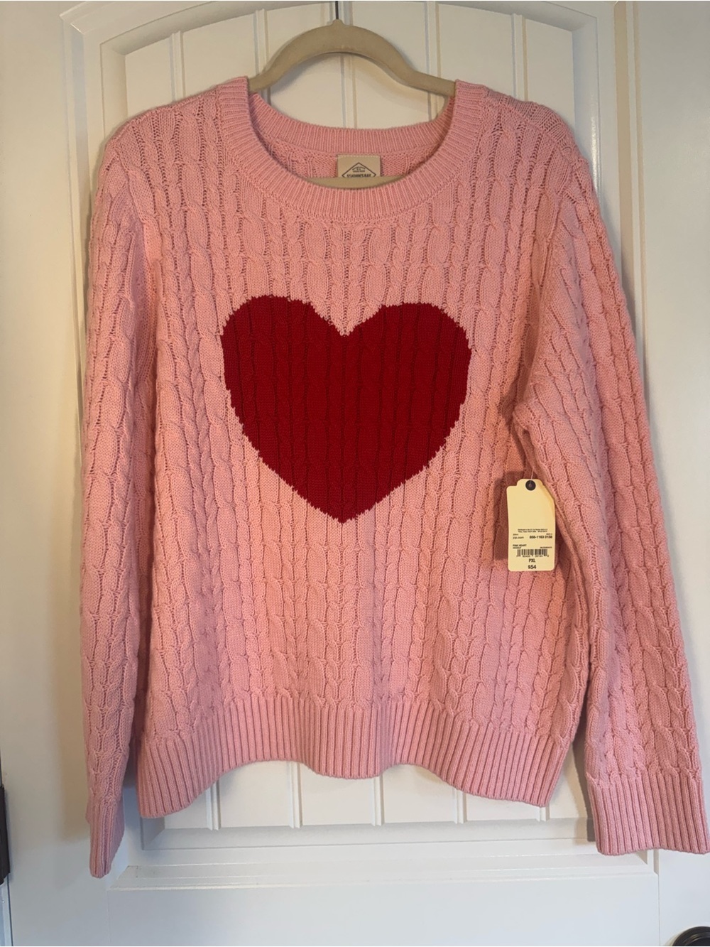 St. John’s Bay Cable-Knit Pink Sweater with Red Heart  NWT